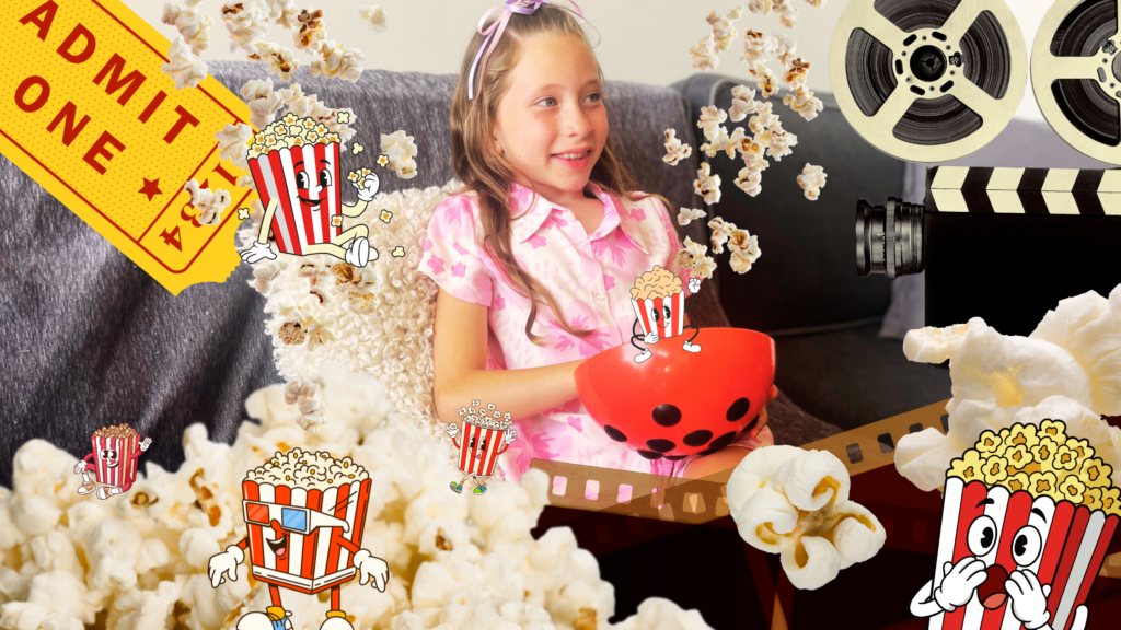Niña viendo pelicula en casa